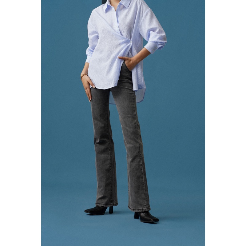 Áo sơ mi kẻ dáng oversize mặc 2 kiểu (Xanh)_MONOTALK T10031TK
