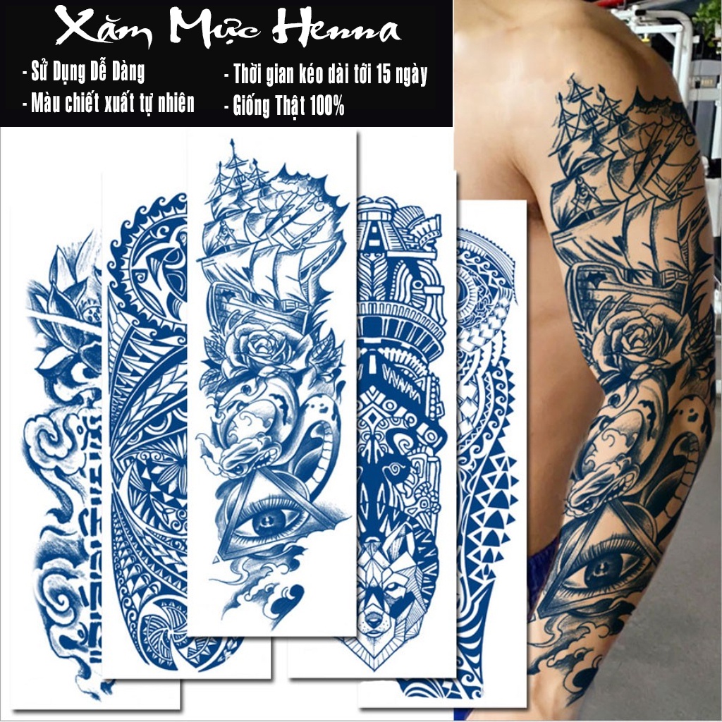 Hình Xăm Dán 15 Ngày Loại Tốt Không Lem Kín Tay LEO TATTOO (48x17cm)