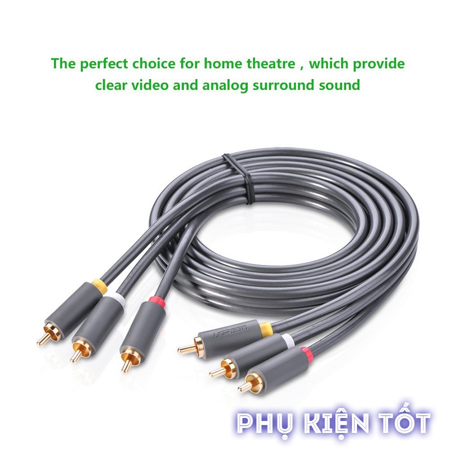 _Cáp AV 3 ra 3 dài 3M chính hãng Ugreen 10526 mạ vàng cao cấp