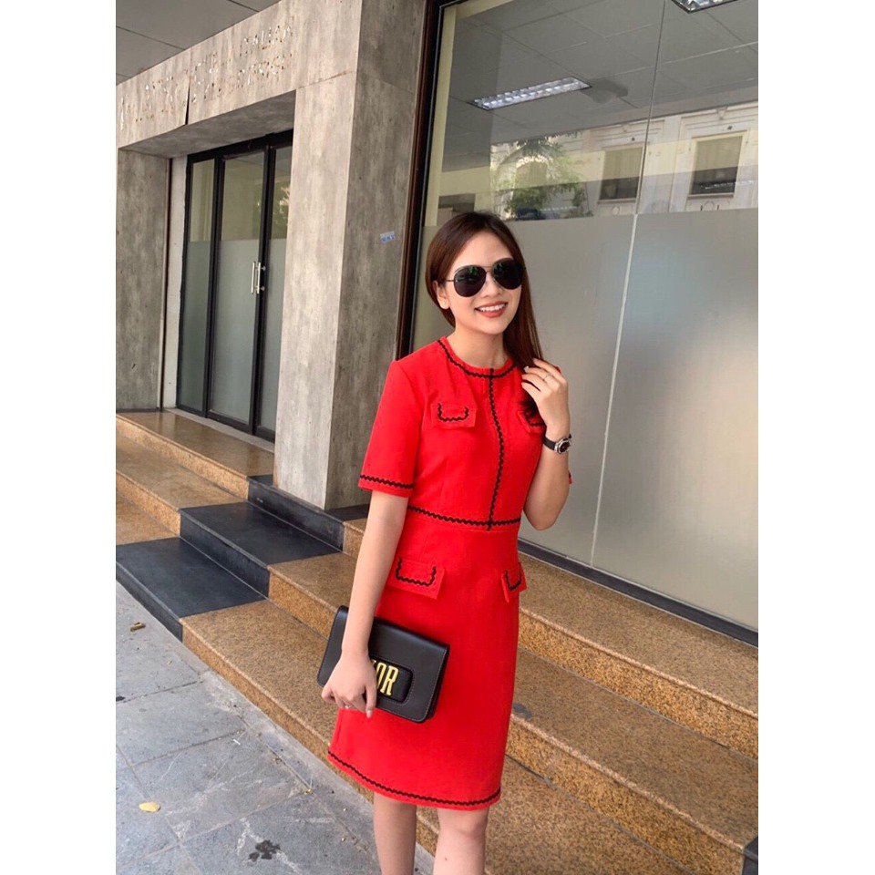 Đầm T.opshop đỏ phối chỉ đen