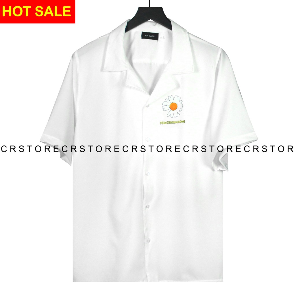 Áo Sơ mi trắng Hoa Cúc Cổ VEST PEACEMINUS. Sơ mi tay lỡ ngắn ngắn tay tay form rộng unisex nam nữ vải lụa 620