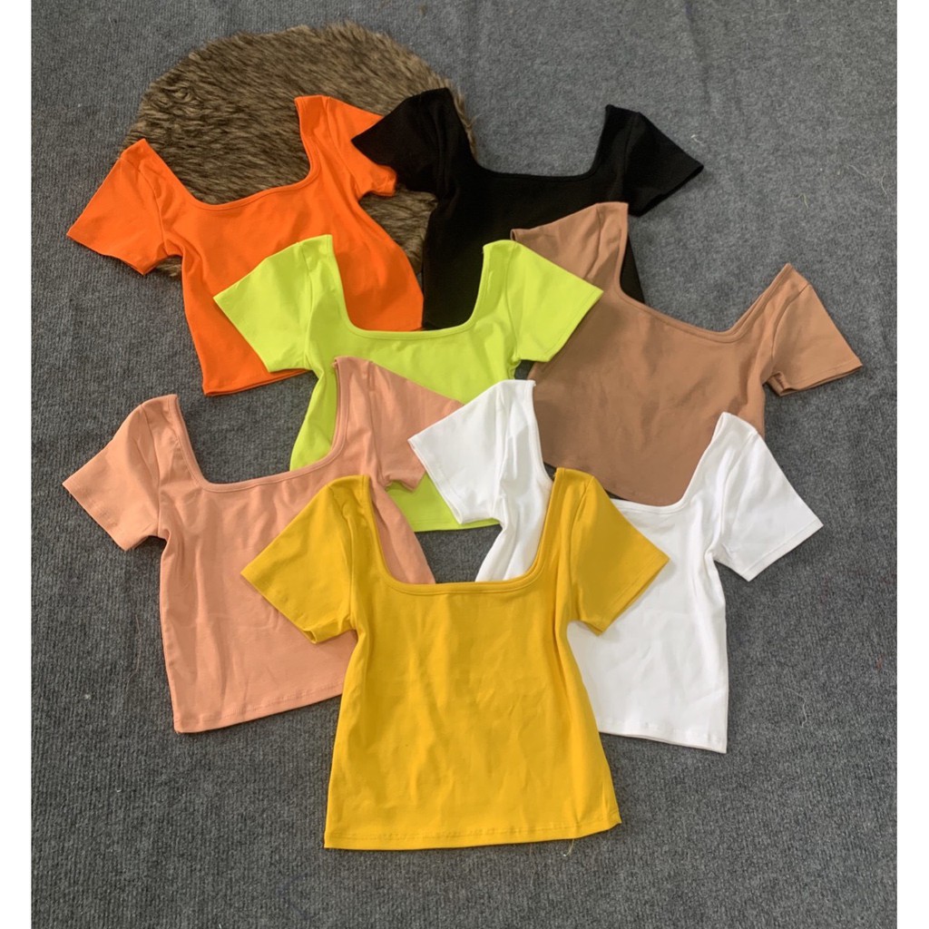 Áo croptop trơn cổ vuông xinh xắn chất thun bozip êm đẹp siêu hot