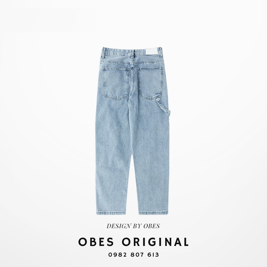 [OBES] Quần jeans xanh rách suông rộng có dây mã QRD32