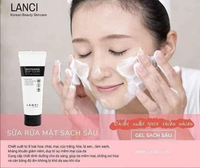 Sữa rửa mặt Lanci mẫu mới 2023 tặng tẩy tế bào chết cà phê