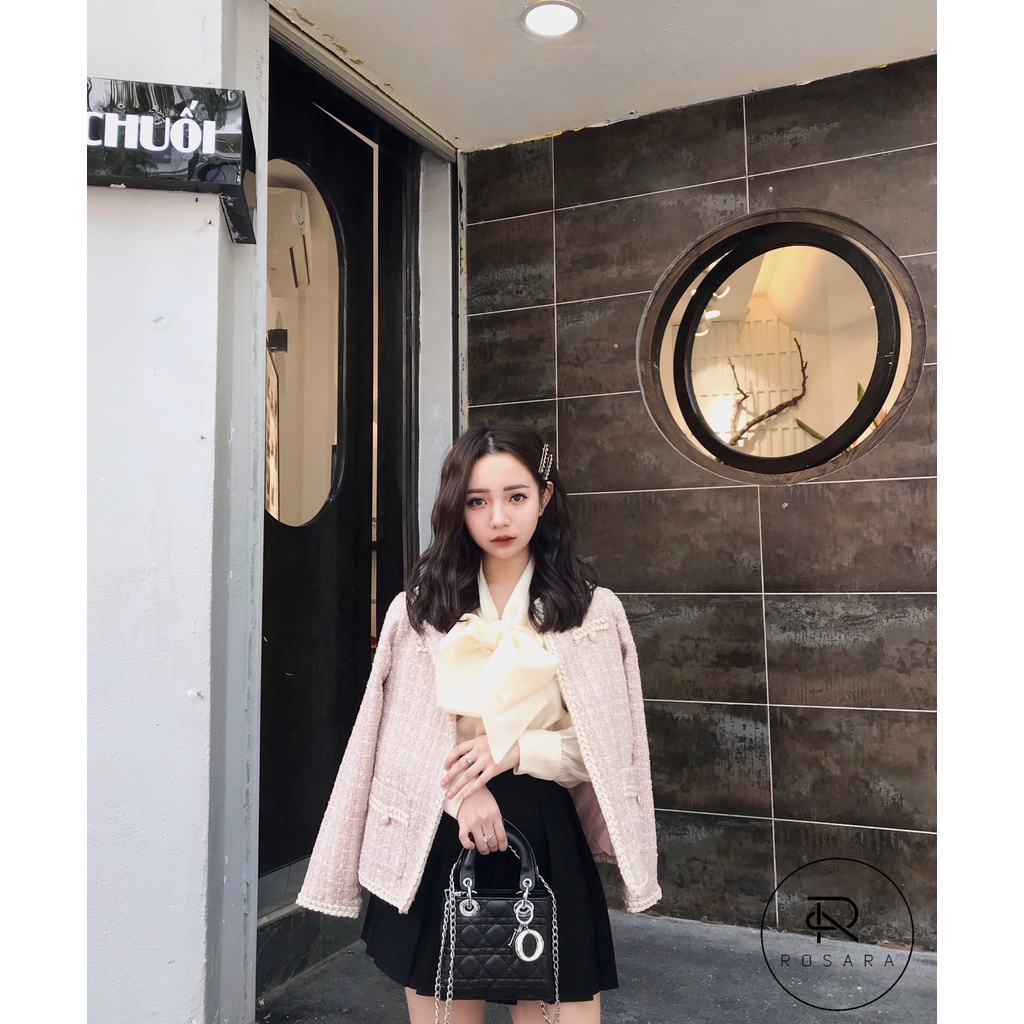 Áo khoác dạ tweed thời trang nữ dáng ngắn tiểu thư Rosara KH10