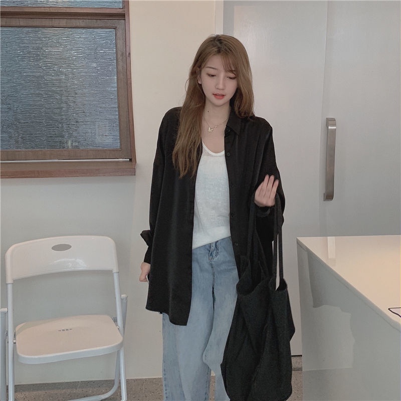 Áo Sơ Mi Cardigan Tay Dài Dáng Rộng Phong Cách Hong Kong Cổ Điển Dễ Phối Đồ
