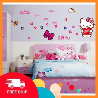 ⚡️𝗙𝗥𝗘𝗘𝗦𝗛𝗜𝗣⚡️ Decal dán tường Kitty hồng