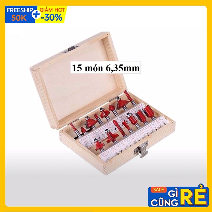 BỘ MŨI PHAY GỖ 6,35mm 15 CHI TIẾT