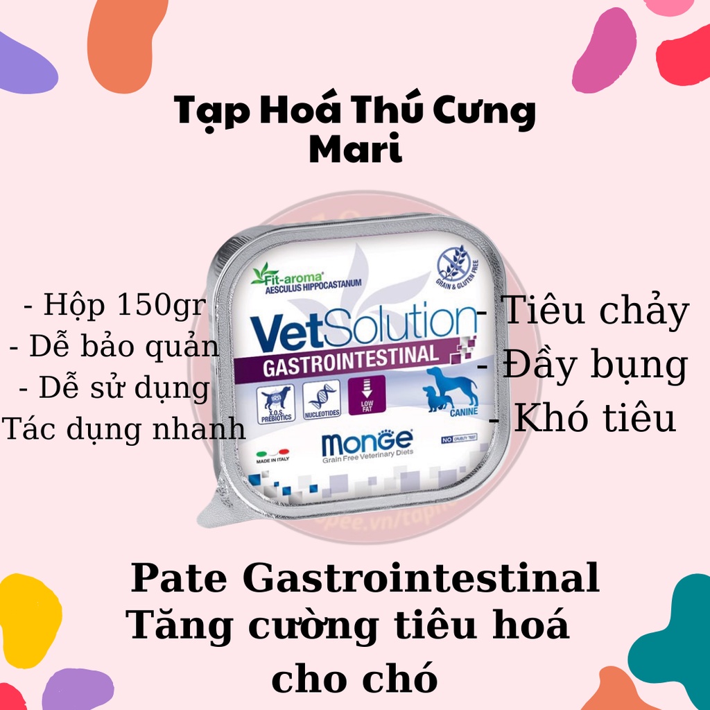 Thức ăn ướt HỖ TRỢ TIÊU HOÁ cho chó - Pate MONGE VETSOLUTION GASTROINTESTINAL cho chó - Hộp 150gr