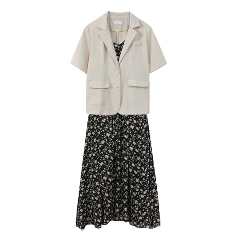 🎀 SET VÁY 2 DÂY ĐUÔI CÁ HOA NHÍ MIX ÁO BLAZER BE🍓