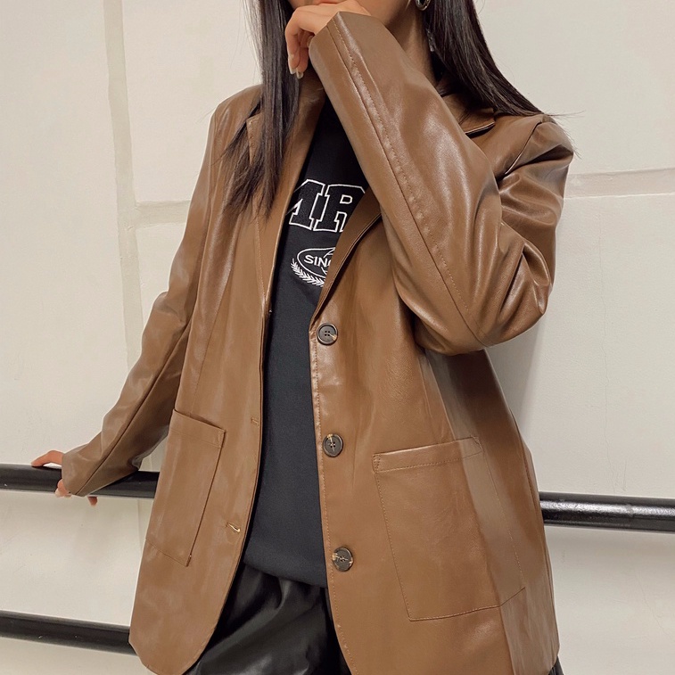 Áo blazer da nữ oversize dáng rộng dài tay Leather Blazer Mia Ritta A2110 | BigBuy360 - bigbuy360.vn