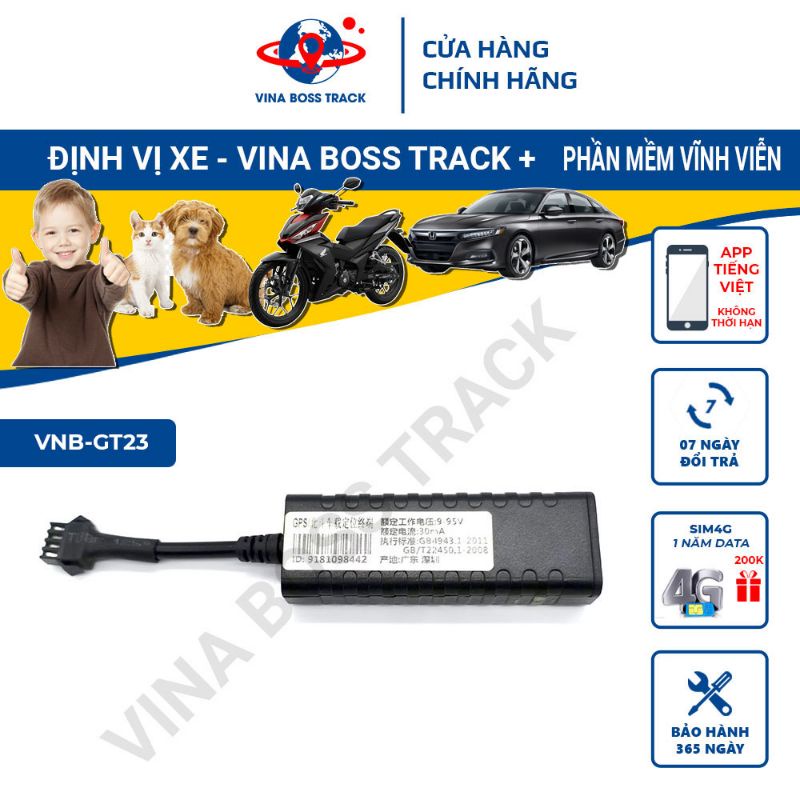 Định vị xe máy GT23, phần mềm miễn phí, bảo hành 12 tháng ưu đãi mua sim 4G data 1 năm