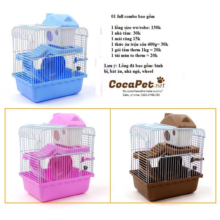 Combo Lồng 2 tầng nhỏ +full đồ nuôi hamster