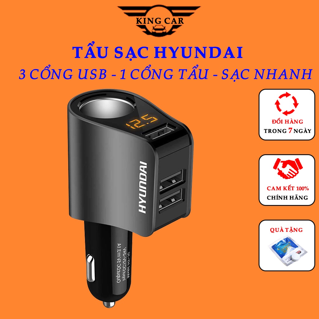 Tẩu Sạc Ô Tô - Tẩu Sạc Nhanh Ô Tô Hy10, Bộ Chia Xe Hơi 3 Jack Cắm Chân USB + 1 Đầu Chia Tẩu Sạc Tiện Dụng