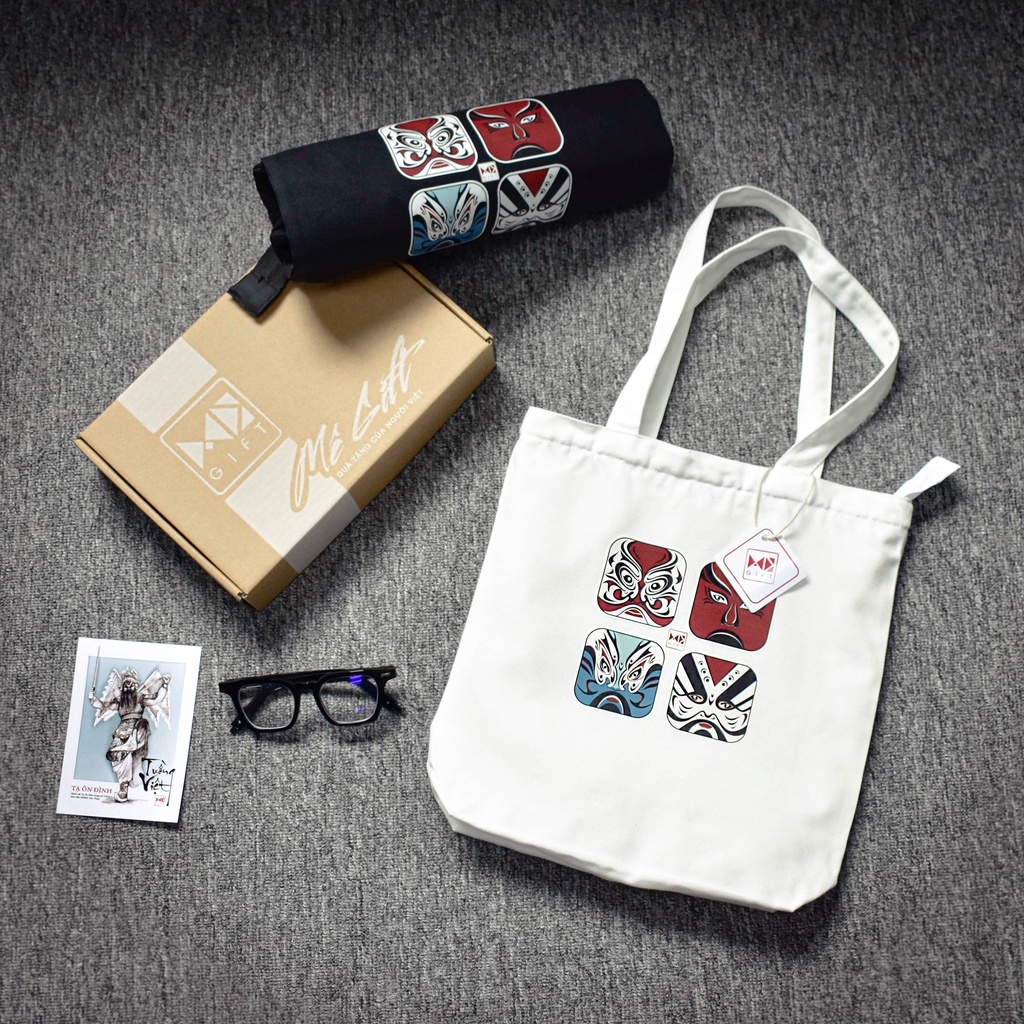 TÚI TOTE CANVAS MÀU TRẮNG ĐEN - HỌA TIẾT TUỒNG - B0BW01