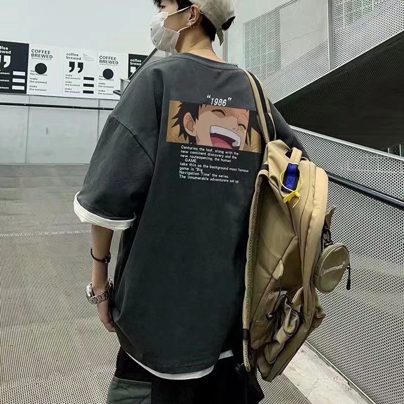 Áo Thun Tay Ngắn Cổ Tròn Dáng Rộng In Hình Luffy one piece Cỡ Lớn Thoải Mái Thời Trang unisex size S-8XL