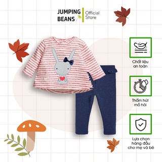 Bộ cotton Little Maven áo kẻ hồng thỏ quần than cho bé gái 2-7 tuổi | Jumping Beans Official Store