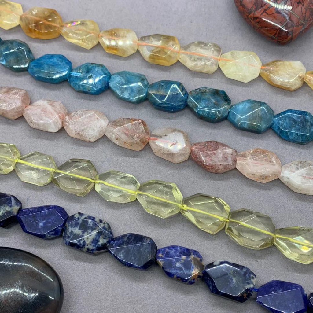 Natural Citrine Apatite Gol d Sunstone Lemon Quartz Lapis Lazuli Geometric Beads