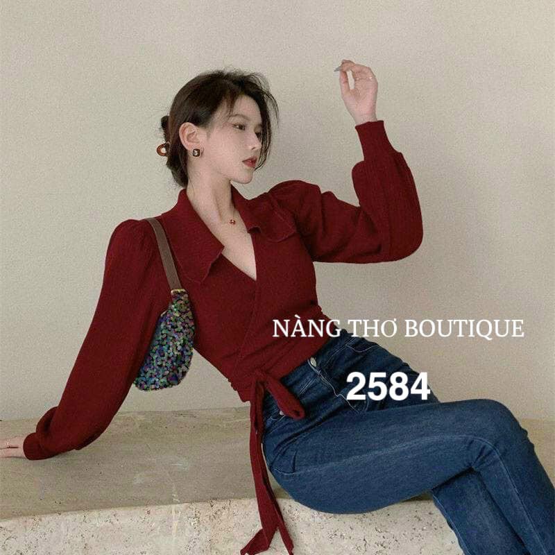 Áo đỏ Ulzzang đắp chéo, cột nơ, tay dài siêu xinh (ảnh thật do shop chụp) 2584