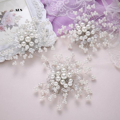 ♔Lược Cài Tóc Hình Hoa Đính Ngọc Trai Giả Cho Cô Dâu