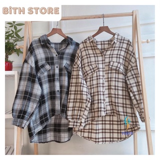 Áo sơ mi caro nữ vạt bầu phối nắp túi giả chất vải kate mềm mát phong cách Ulzzang