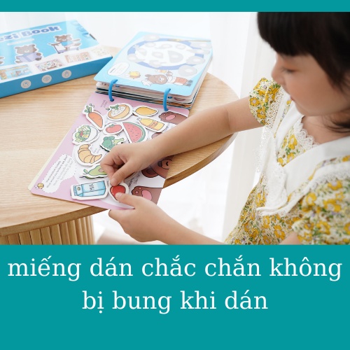 Học liệu bóc dán montessori BEEZI BOOK  nhiều chủ đề đa dạng, song ngữ Anh Việt thương hiệu Lalala Baby