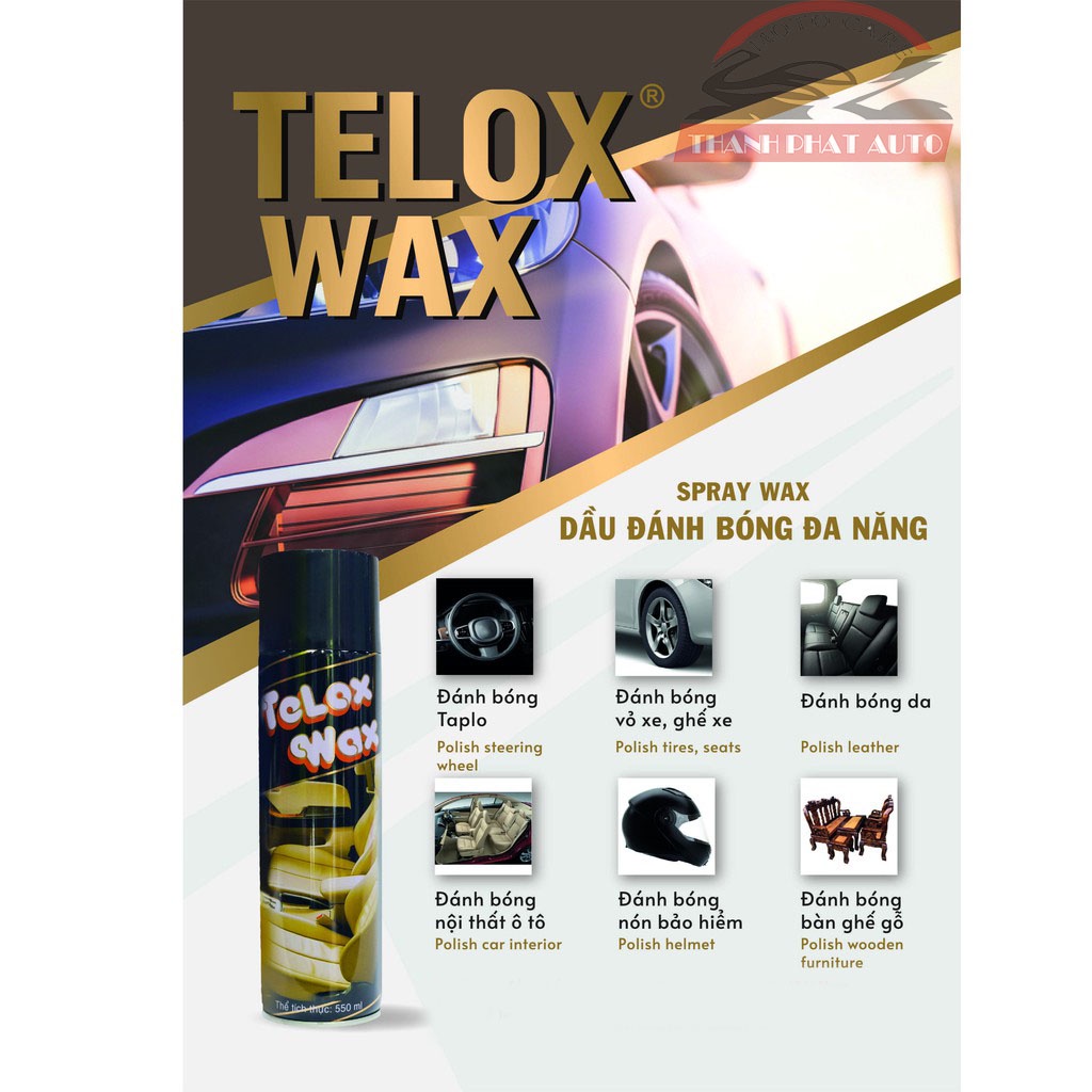 Chai xịt làm bóng da, dưỡng nhựa Telox Wax 550ml