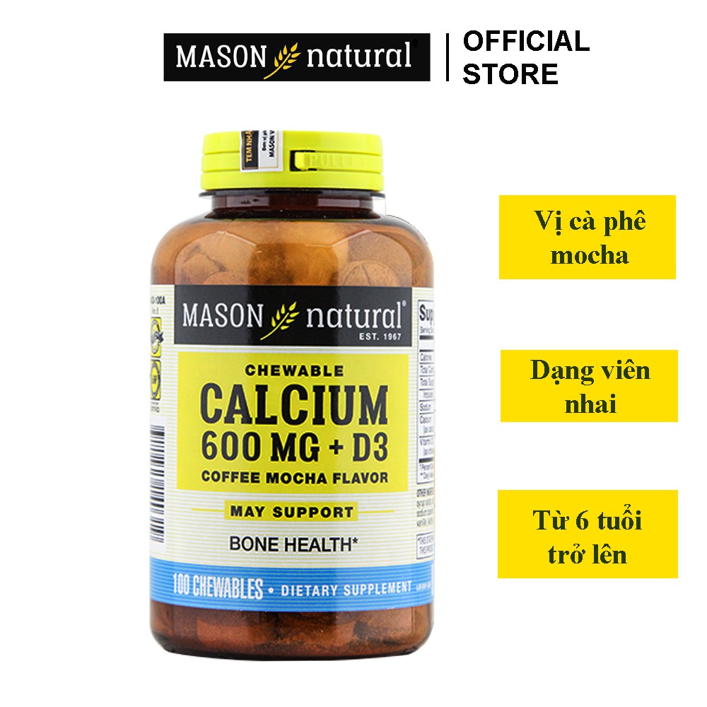 Calcium 600mg + D3 Mason Natal Hộp 100 Viên - Hỗ Trợ Sức Khoẻ Xương Khớp