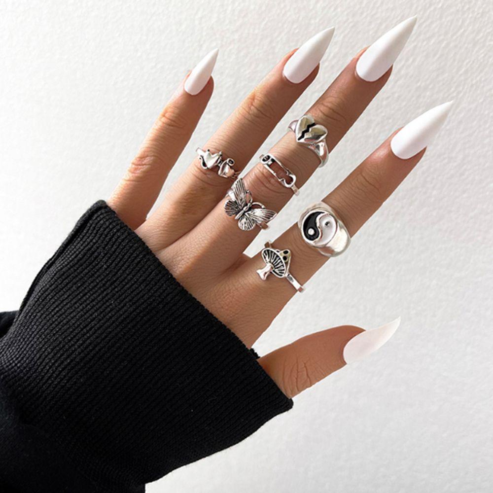 Set 6 Nhẫn Hình Trái Tim Phong Cách Retro Thời Trang Dành Cho Nữ