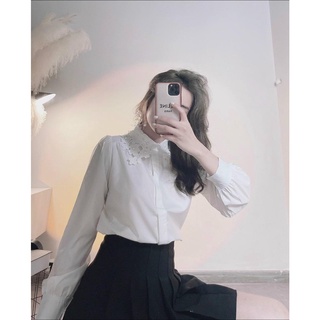 Áo sơ mi cổ ren đính đá cao cấp