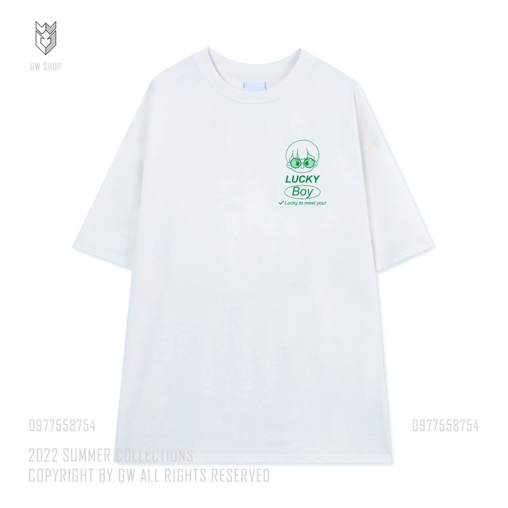 Áo Thun đôi nam nữ Lucky Boy - Happy Girl áo cặp đôi form rộng tay lỡ - GW Shop