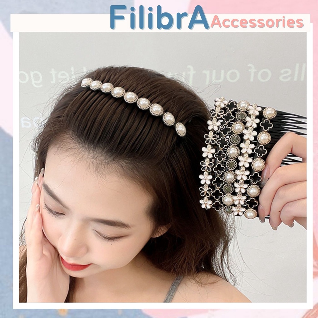 Lược cài mái đính hoa đính hạt sang trọng Filibra, phụ kiện tóc nữ CT043