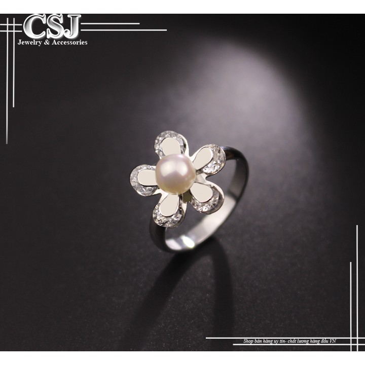 Nhẫn inox nữ thời trang hoa mai đính ngọc trai cực sang trọng