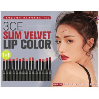 (-3CE chuẩn Auth có bill) Son thỏi lì 3CE Slim velvet lip color (15 MÀU MỚI 2018)