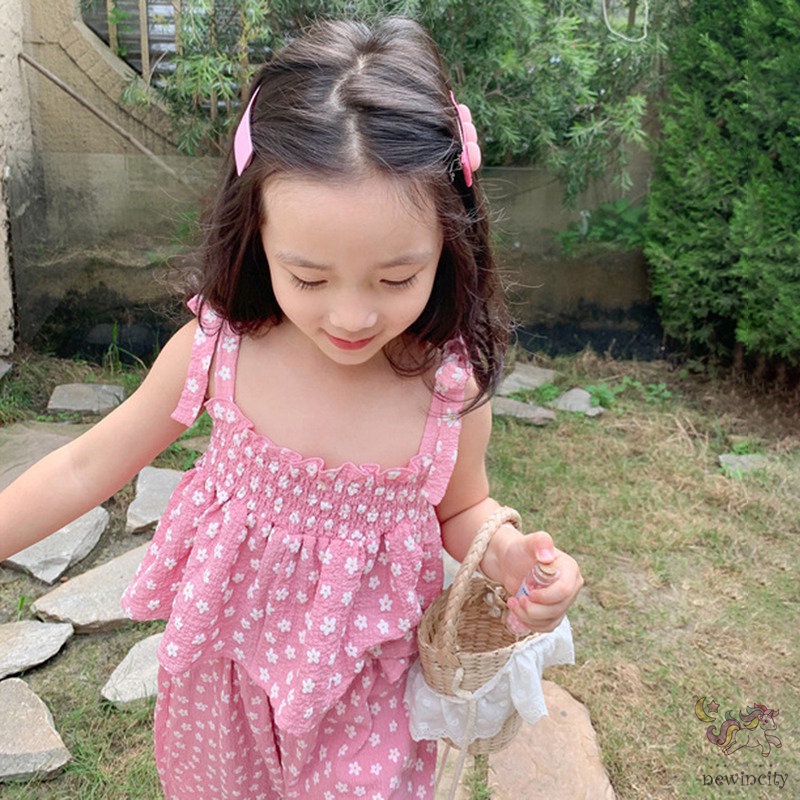 Bộ Áo Sát Nách In Hoa + Quần Dài Chống Muỗi Kiểu Hàn Quốc Dễ Thương Cho Bé Gái