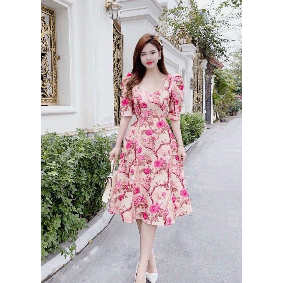 Đầm Nữ Dự Tiệc Tay Phồng Họa Tiết Hoa Cao Cấp Thời Trang Nữ Sam Closet Free Size 40-55kg
