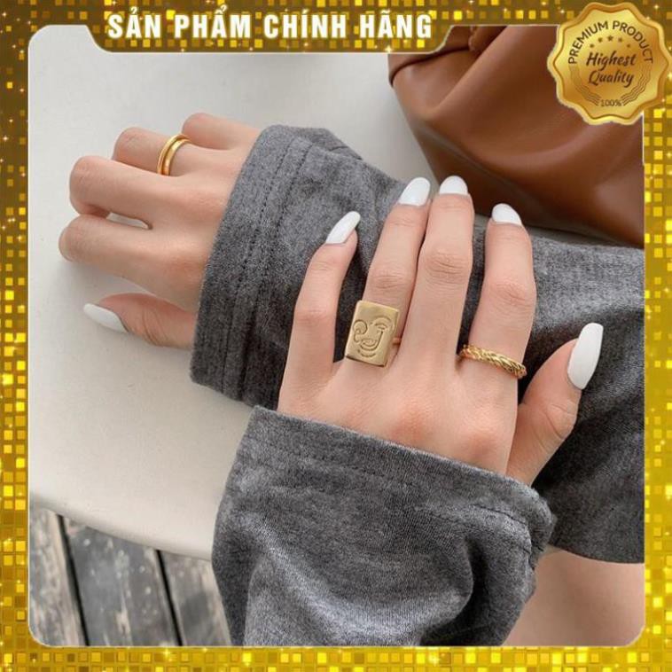 NHẪN BẠC MẠ VÀNG MẶT THỜI TRANG NAM NỮ UNISEX BẠC Ý S925 PHONG CÁCH HÀN QUỐC, ÂU MỸ TREND - 1CARA