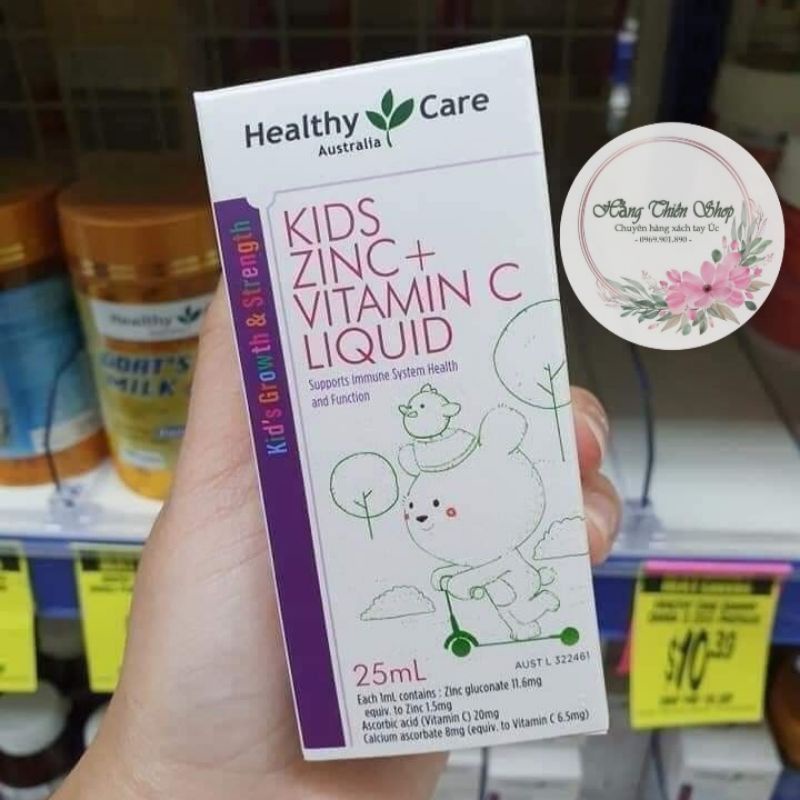 (Bill Úc) Siro Bổ sung Kẽm Healthy Care Kids Zinc + Vitamin C Liquid 25ml cho bé từ 1 tuổi