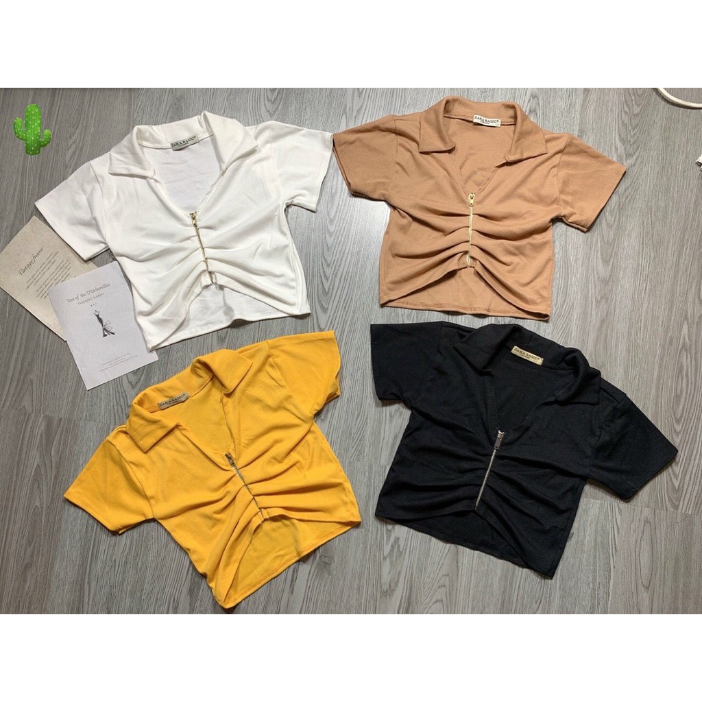 Áo cổ bẻ nhún có zip kéo trước ngực vải borip co giãn tốt siêu cá tính TTPK0108