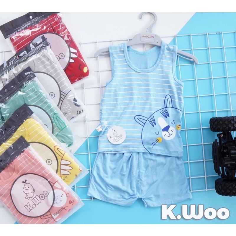 Bộ ba lỗ cho bé Minky mom/Kwoo chất thun lạnh nhiều hình dễ thương cho bé 7-18kg mã QATE A034