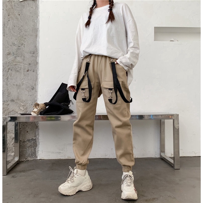 Unisex Harajuku Style Cargo pants Multi Pockets Casual pant High Waist Solid Cargo Pants work pants | BigBuy360 - bigbuy360.vn