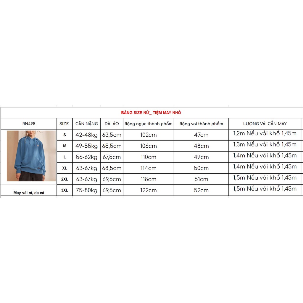 RN495_Rập giấy may áo hoodie có mũ nữ