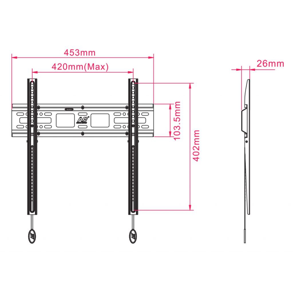 Giá treo tivi thẳng tường nhập khẩu NB D2F dùng cho tivi 32-55 inch