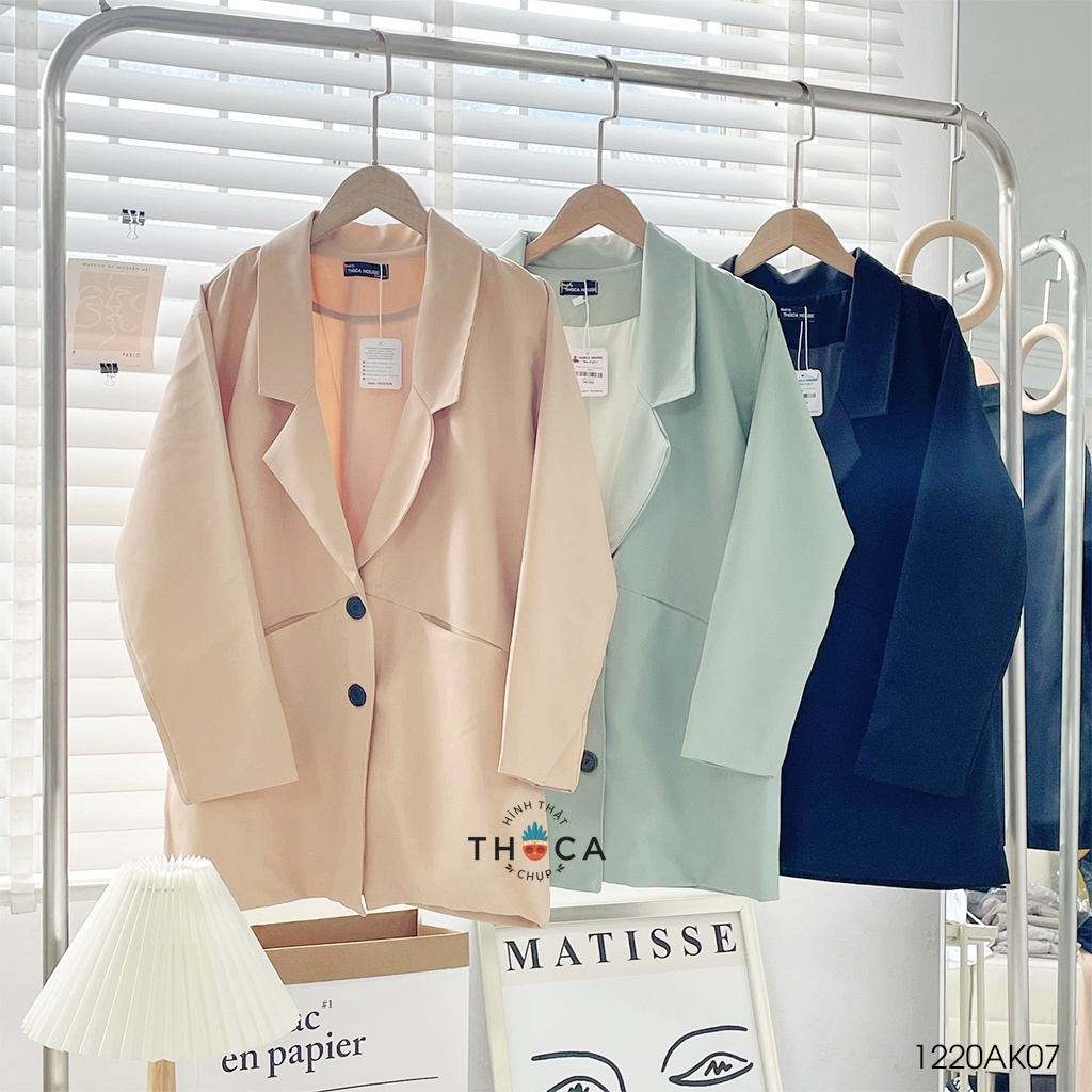 Áo blazer nữ khoác vest 2 lớp dáng dài kiểu túi mổ đen, xanh, nude THOCA HOUSE dễ phối đồ, trẻ trung, hiện đại