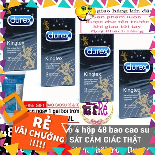 [Sale]  Combo 4 Hộp 48 cái Bao Cao Su ÔM SÁT có cảm giác thật nhất Durex KingTex + 1 tuýt gel bôi trơn Durex Play