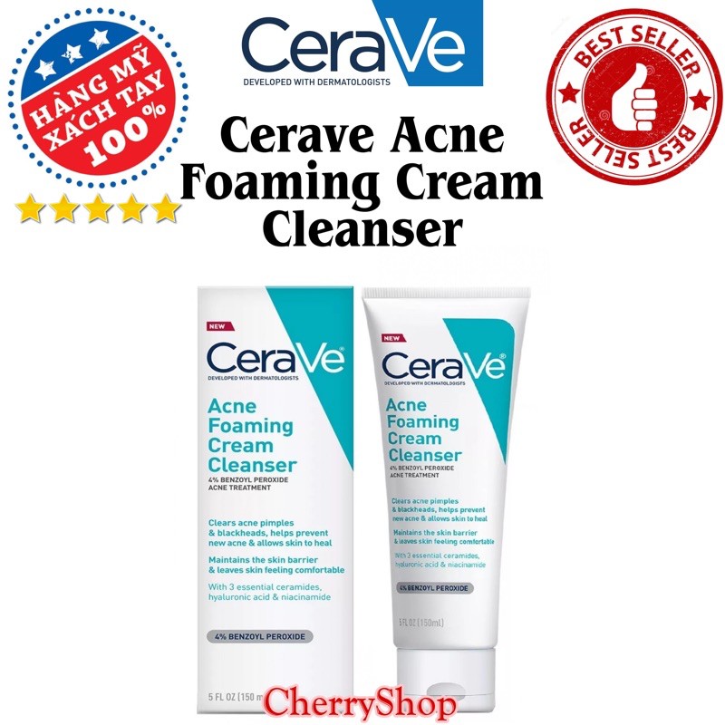 [Hàng USA] Sửa rửa mặt ngăn ngừa mụn Cerave Acne Foaming Cream Cleanser (150ml)