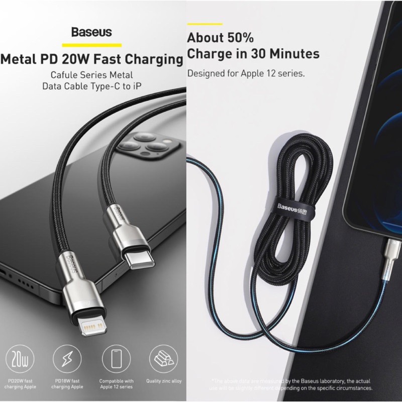 Cáp sạc nhanh iPhone 12, iPad Pro BASEUS USB-C ra Lightning Power Delivery 20W dài 25cm - CATLJK-01