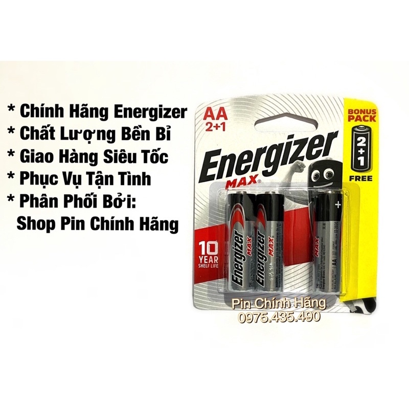 Pin AA Energizer Max Hàng Chính Hãng 1 Vỉ 3 Viên E91BP2+1