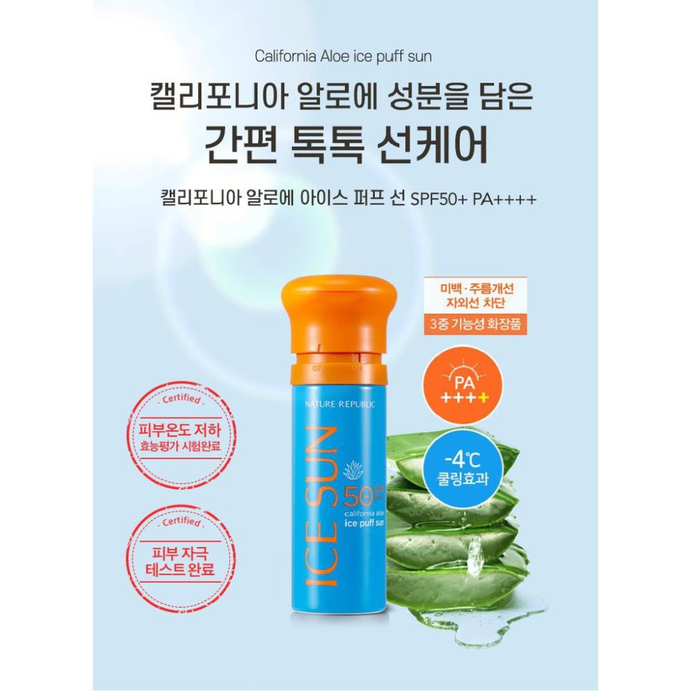 [Mẫu Mới Vỏ Xanh] Kem chống năng ICE SUN SPF50+ Nature republic ice puff sun