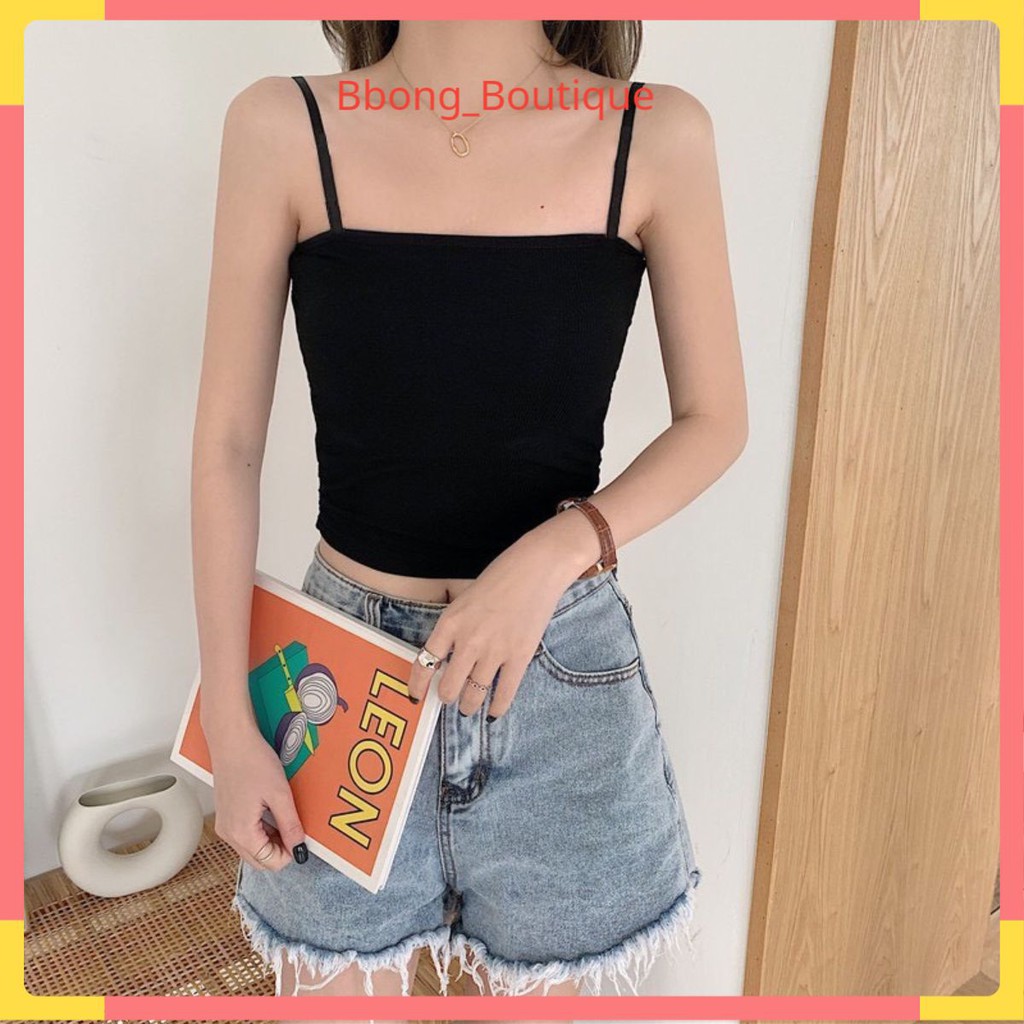 Áo 2 dây nữ croptop CRT sợi bún dáng ôm vải cotton đẹp